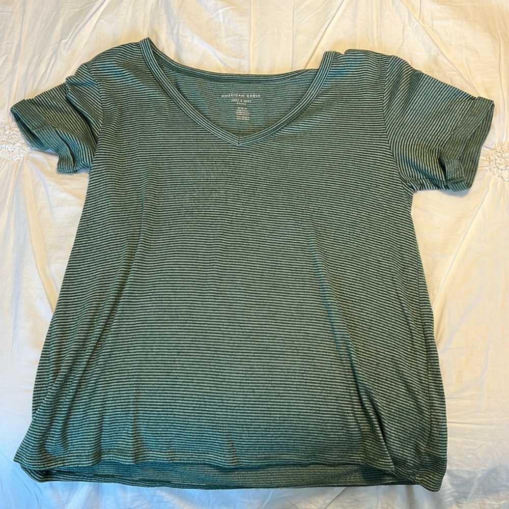 American Eagle Soft & Sexy Plush Short Sleeve Tee - Green Stripe